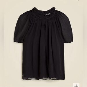 NWT J. Crew Black Crinkle Chiffon Smocked Top Size S